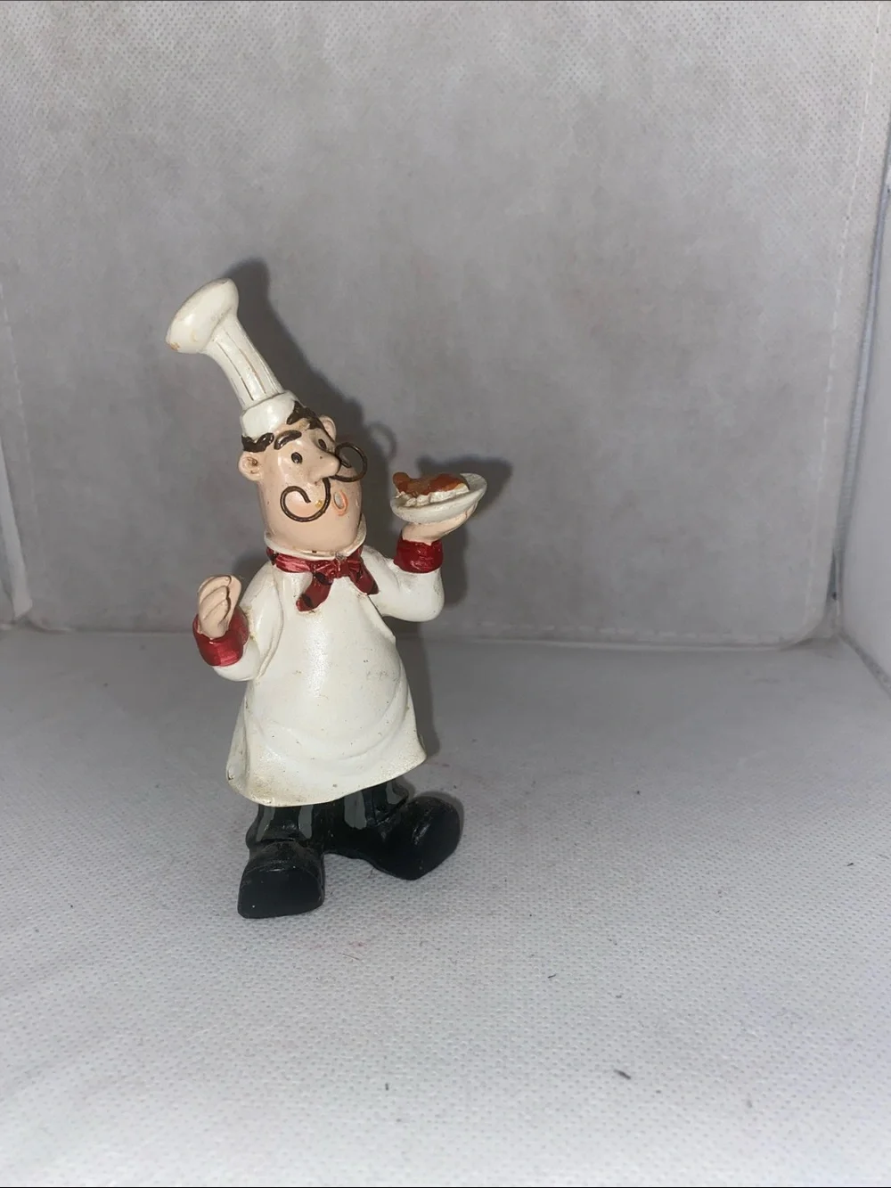 Source Unknown White and Black Ceramic Chef Figurine with Red Accents